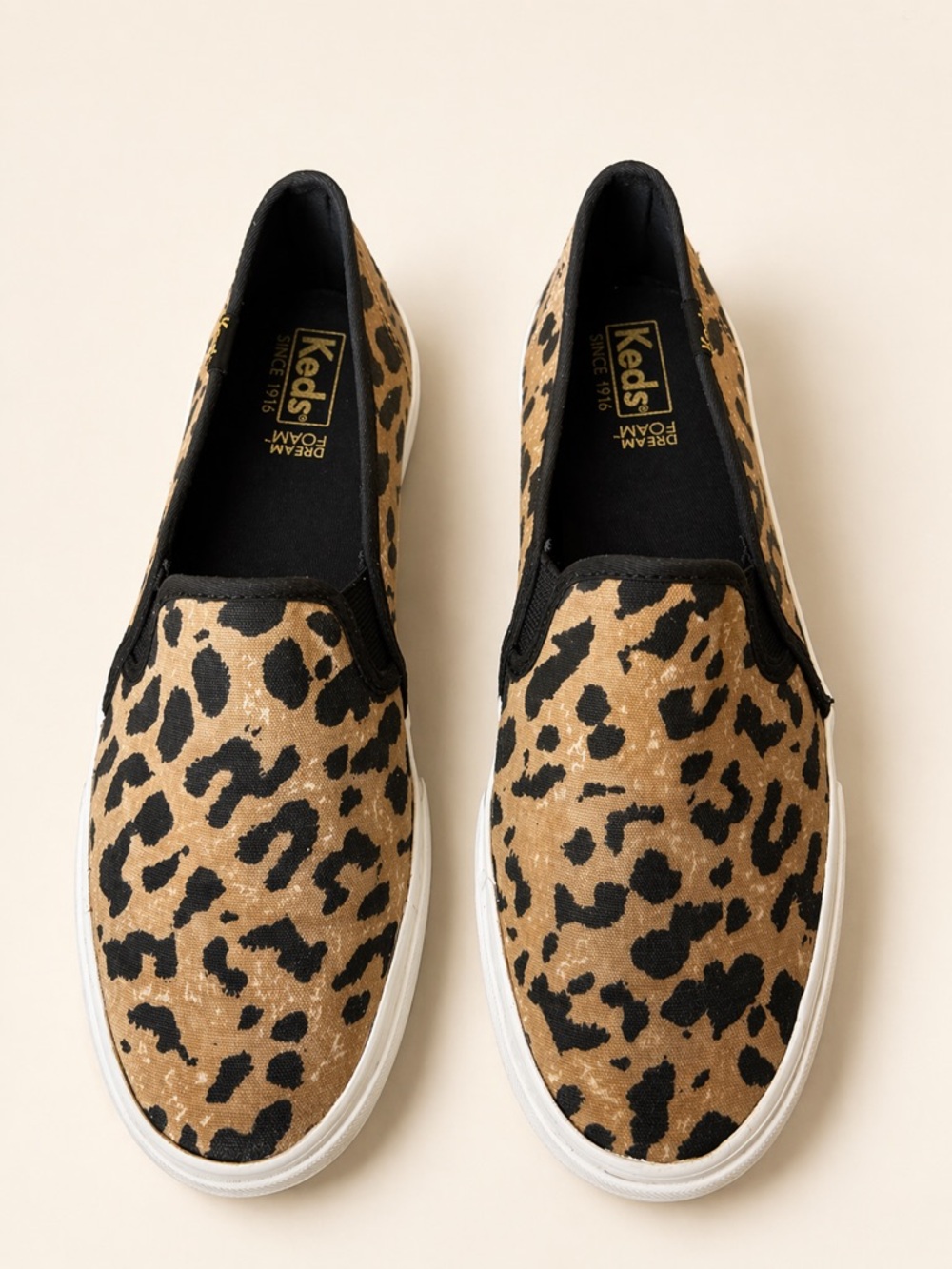 Keds Leopard-Print Slip-On Sneakers - Black & Tan Womens 8